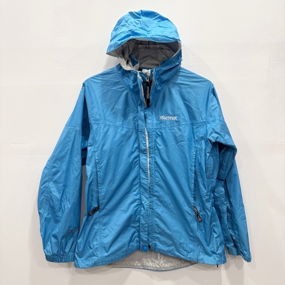 Marmot Hooded Lightweight Blue Hiking Jacket Full Zip Medium Sporty Athletic